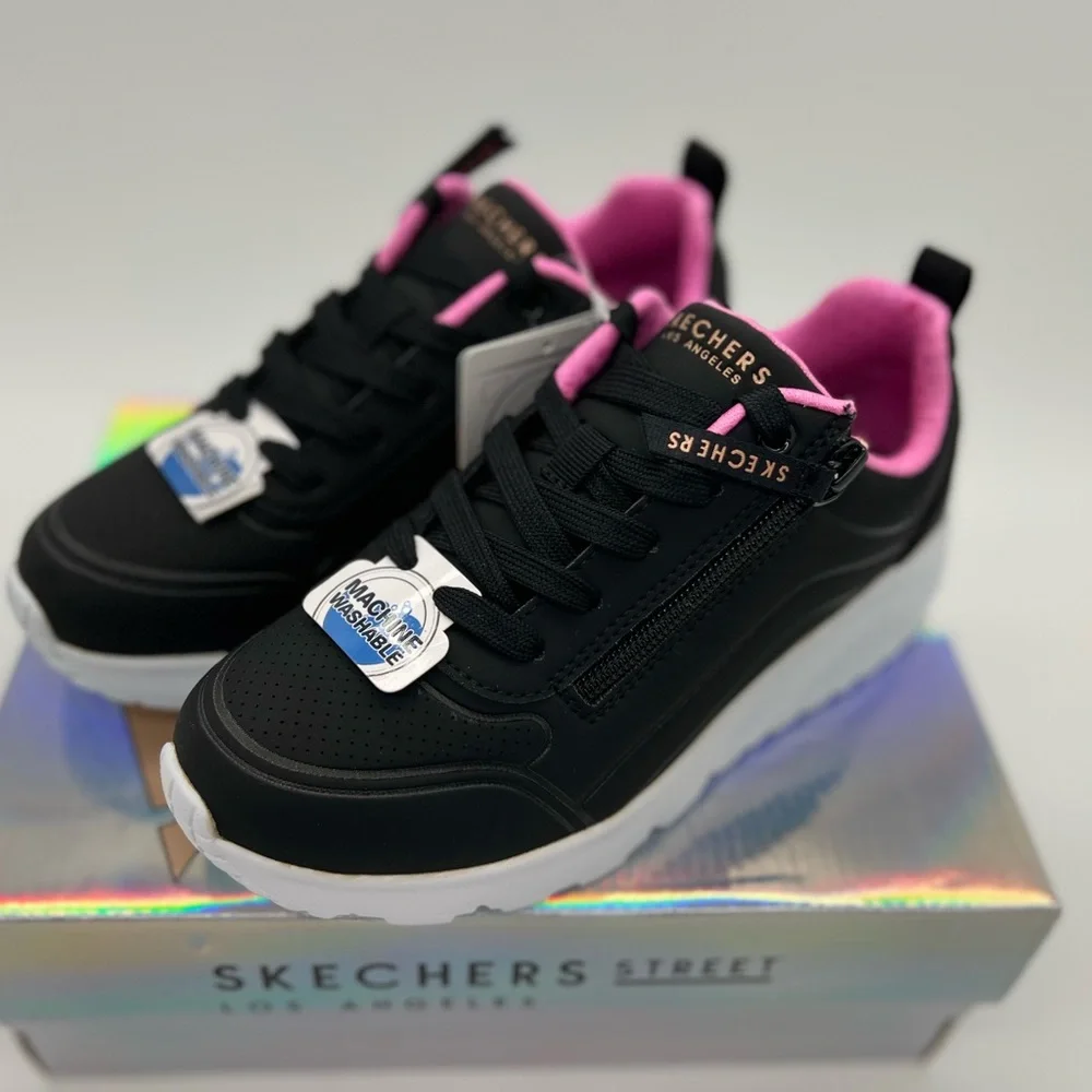 Skechers UNO LITE-EASY ZIP Sneaker, Black/Rose Gold, Unisex little kid - Picture 1 of 5